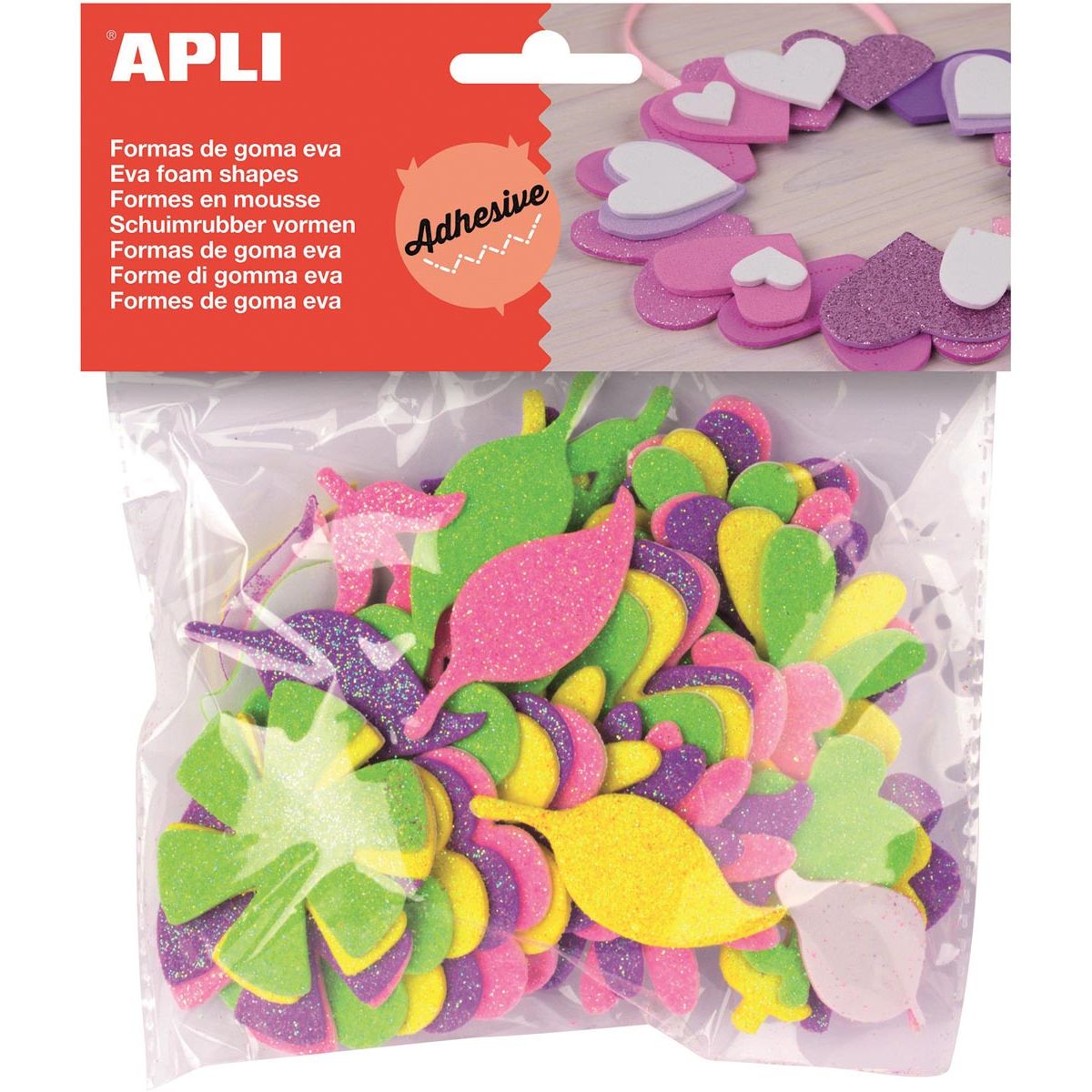 Apli Kids - Fleurs autocollantes à paillettes pour enfants, blister de 48 pièces