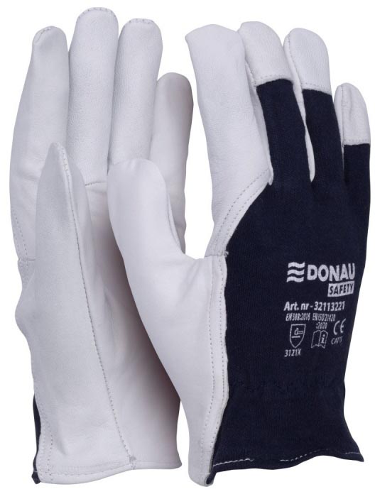 DONAU SAFETY - werkhandschoenen, wit-blauw, L, maat 9