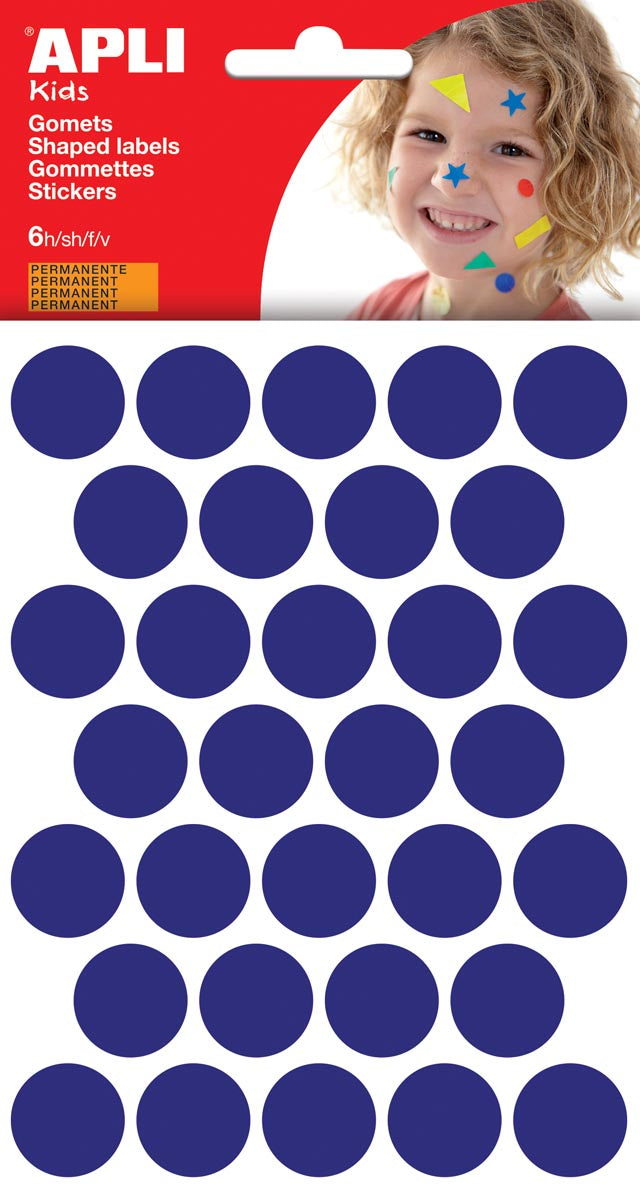 Apli Kids - Autocollants pour enfants, cercle diamètre 20 mm, blister de 180 pièces, bleu