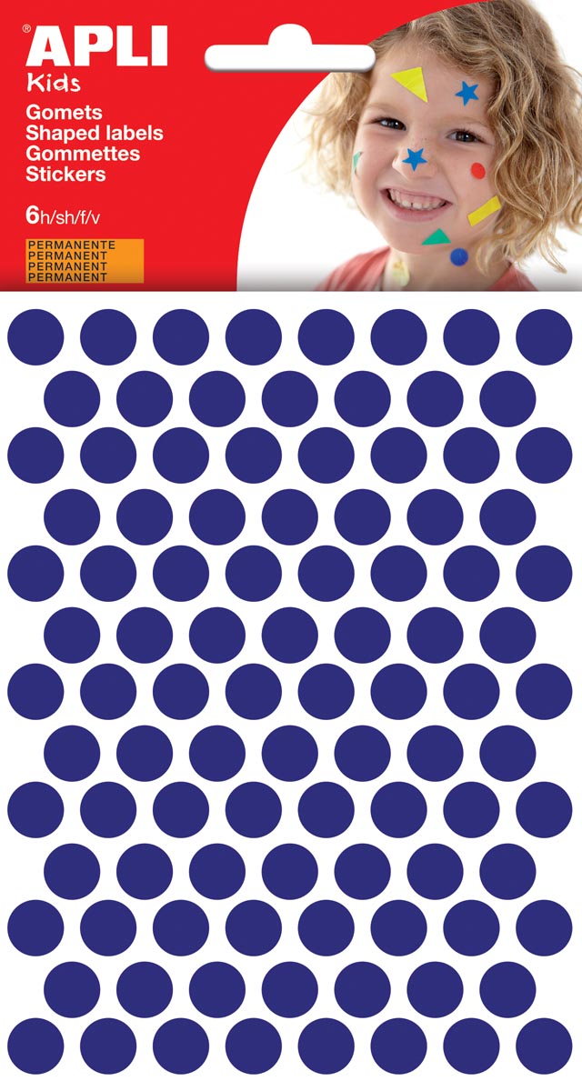Apli - Kids stickers, cirkel diameter 10,5 mm, blister met 528 stuks, blauw