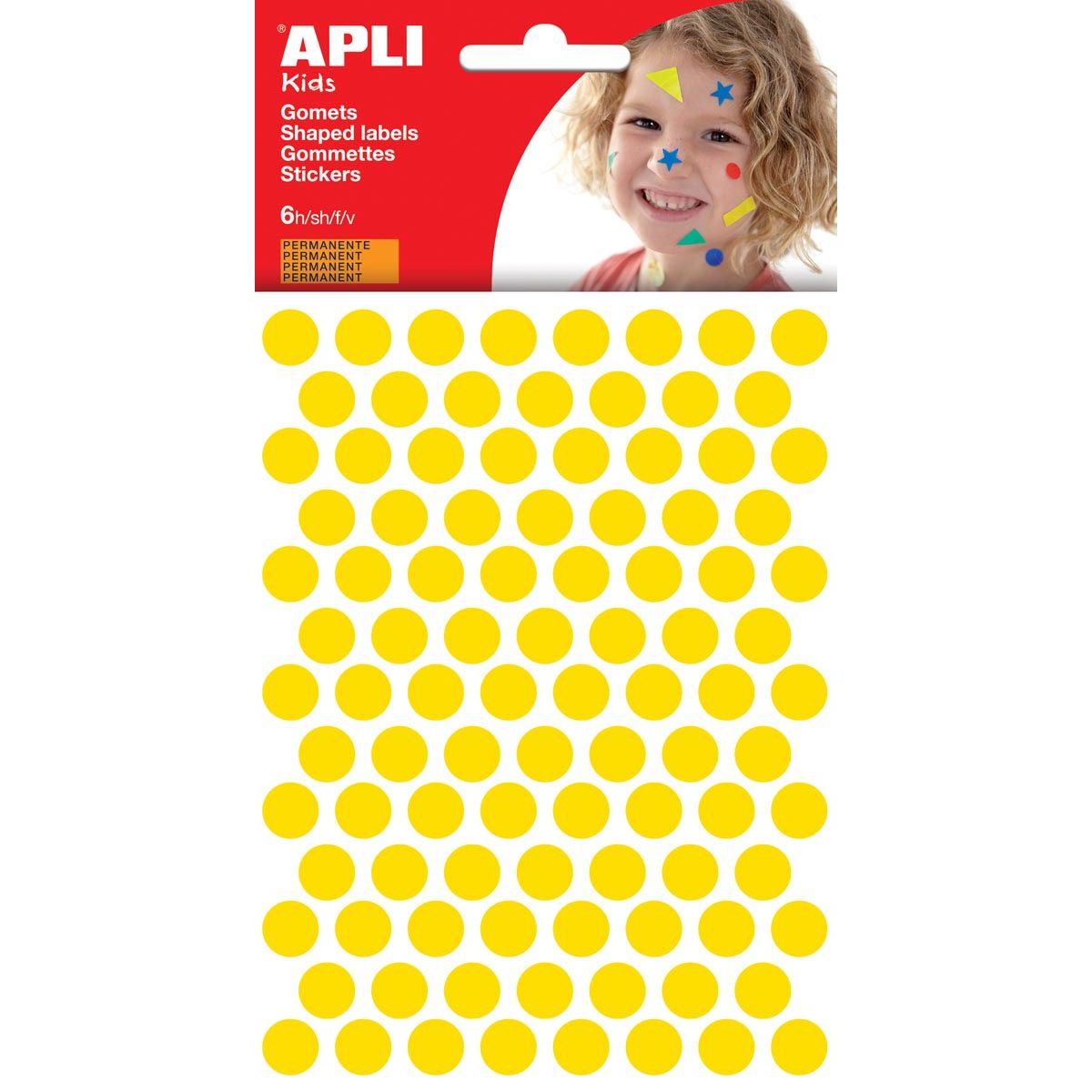 Apli Kids - Autocollants pour enfants, cercle diamètre 10,5 mm, blister de 528 pièces, jaune