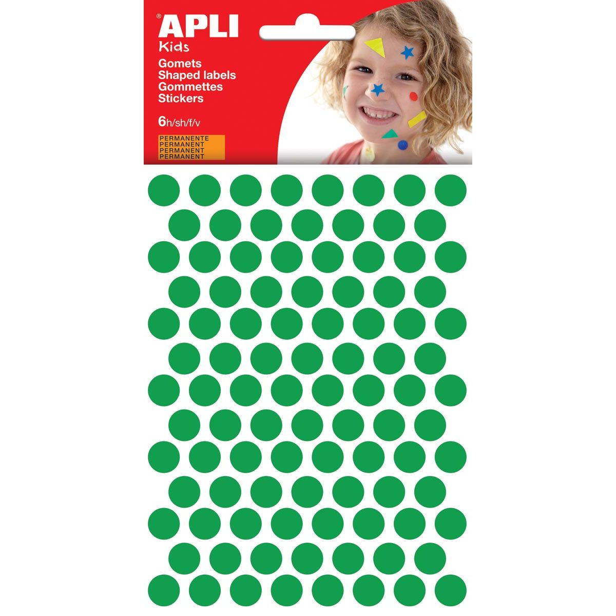 Apli Kids - Kinderaufkleber, Kreisdurchmesser 10,5 mm, Blister mit 528 Stück, grün