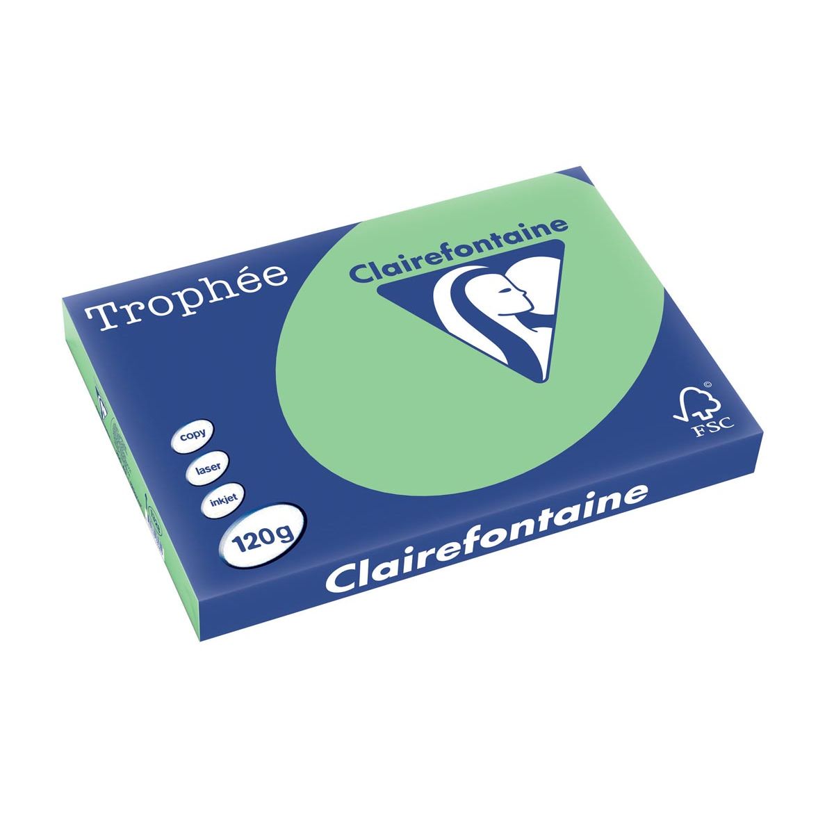 Clairefontaine - Trophée tel, farbiges Papier, A3, 120 g, 250 Blatt, naturgrün