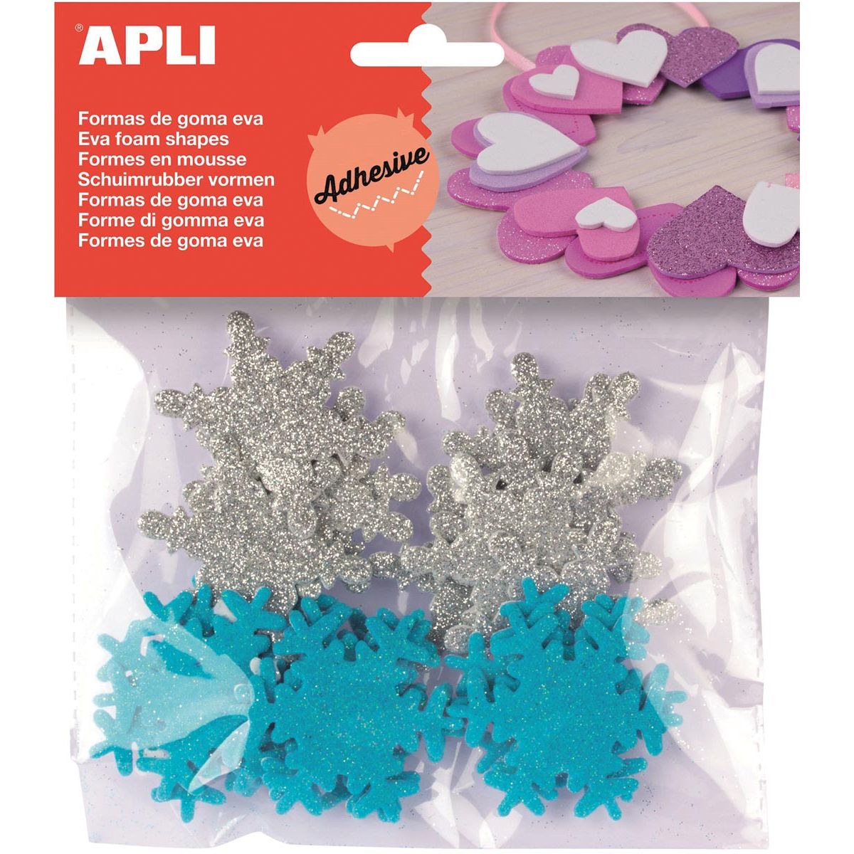 Apli Kids - Flocons de neige pailletés autocollants pour enfants, blister de 22 pièces