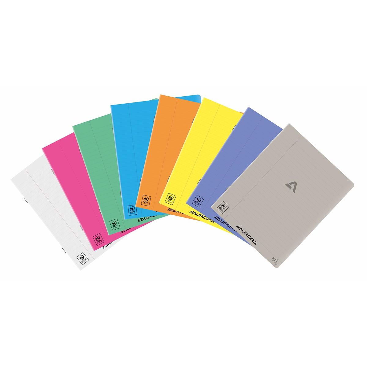 Aurora - Carnet Writing 80, agrafé, ligné + marge, 72 pages, A5, PP transparent