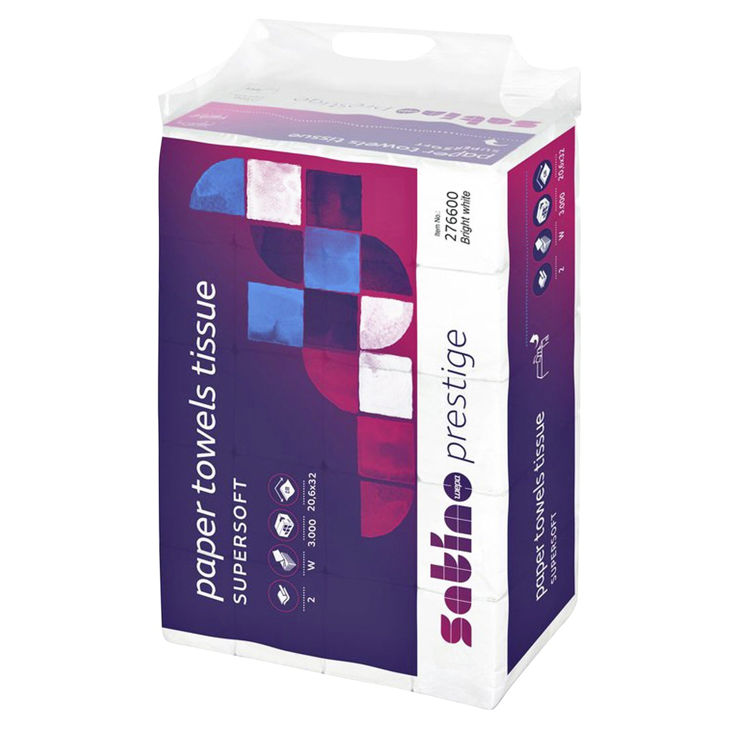 Satino by WEPA - Serviette Satino PT2 Prestige plié en W 2 couches 206x320mm 25x120 feuilles blanc 276600