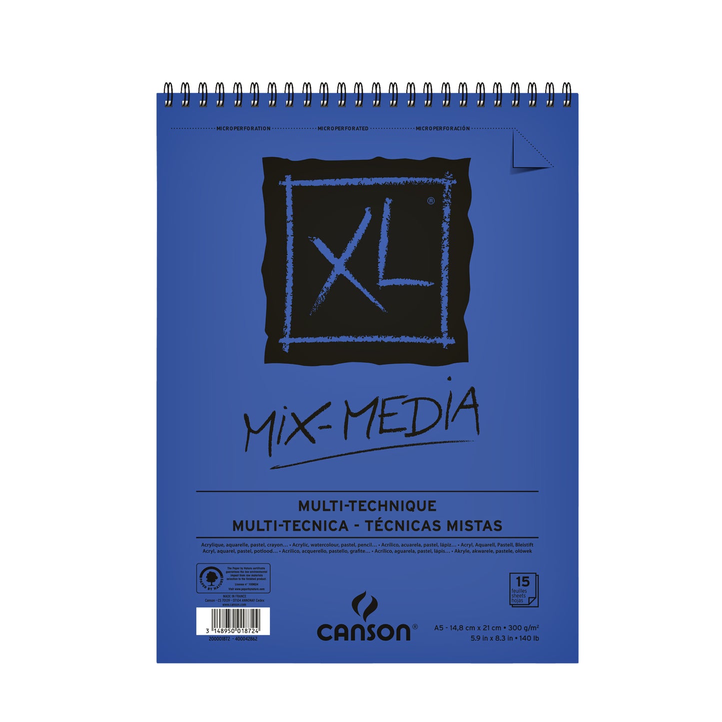 Canson - Papier Mixed Media XL Texturé Mixed Media 15 feuilles 300gr A5 blanc