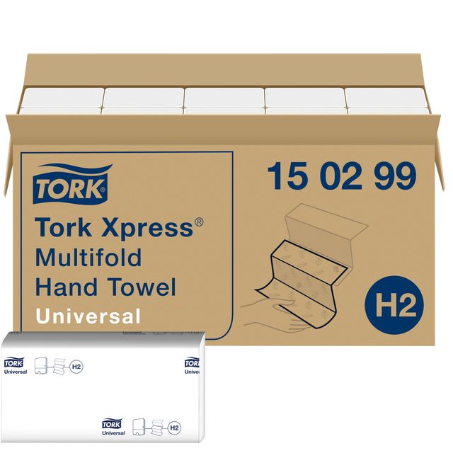 Tork - Serviette H2 Xpress Universal multiplis 2 couches 213x234mm 20x237 feuille blanc 150299