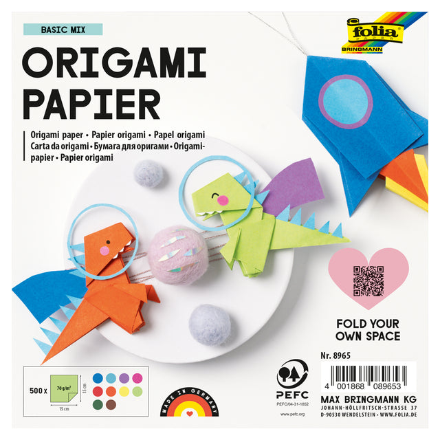 Folia – Origami-Papier 70 g, 15 x 15 cm, 500 Blatt, verschiedene Farben