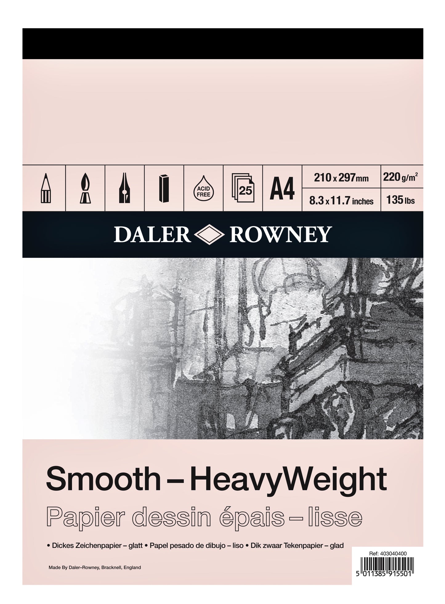 Daler - Tekenpapier -Rowney Smooth Heavyweight 220gr A4 natuurlijk wit