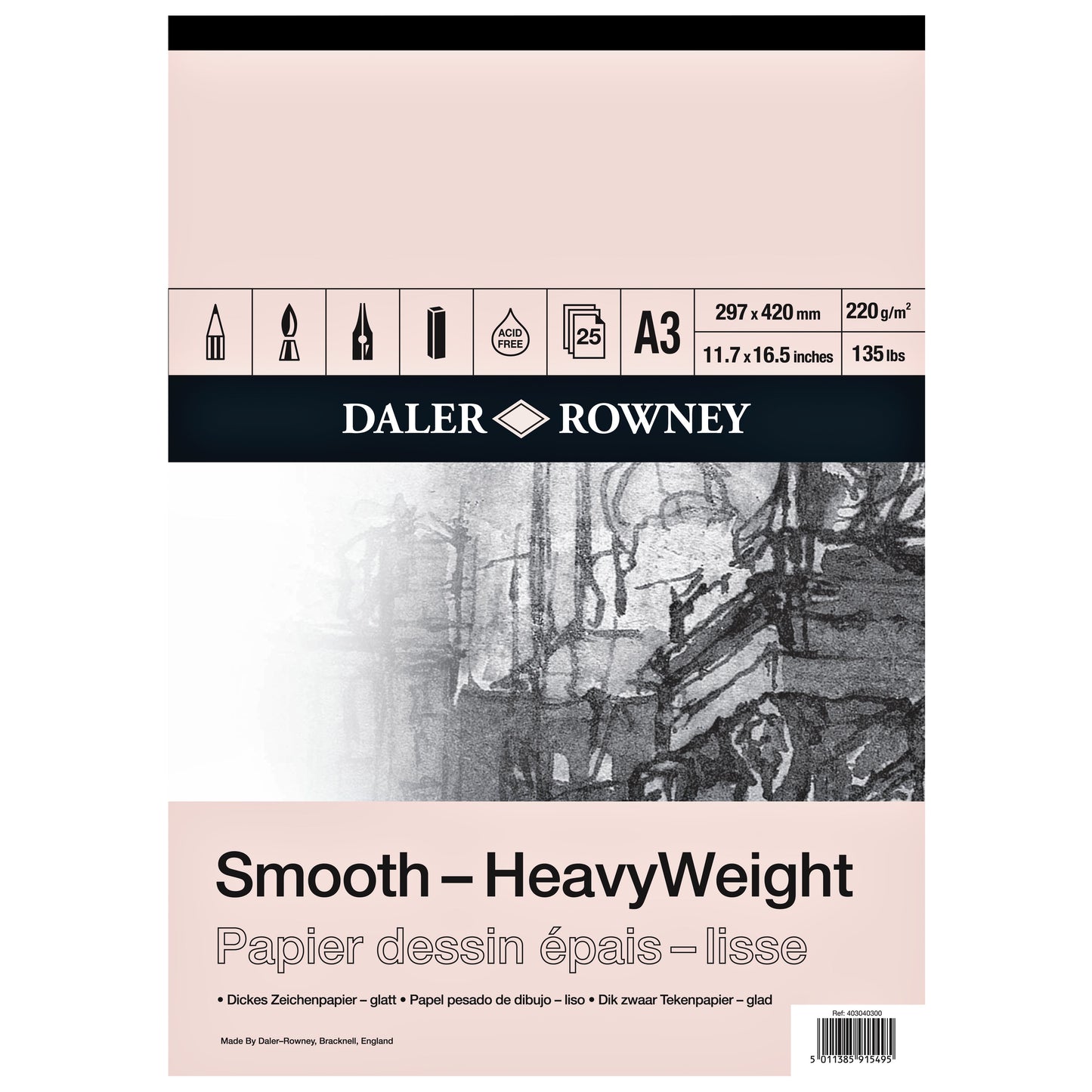Daler - Zeichenpapier -Rowney Smooth Heavyweight 220gr A3 naturweiß