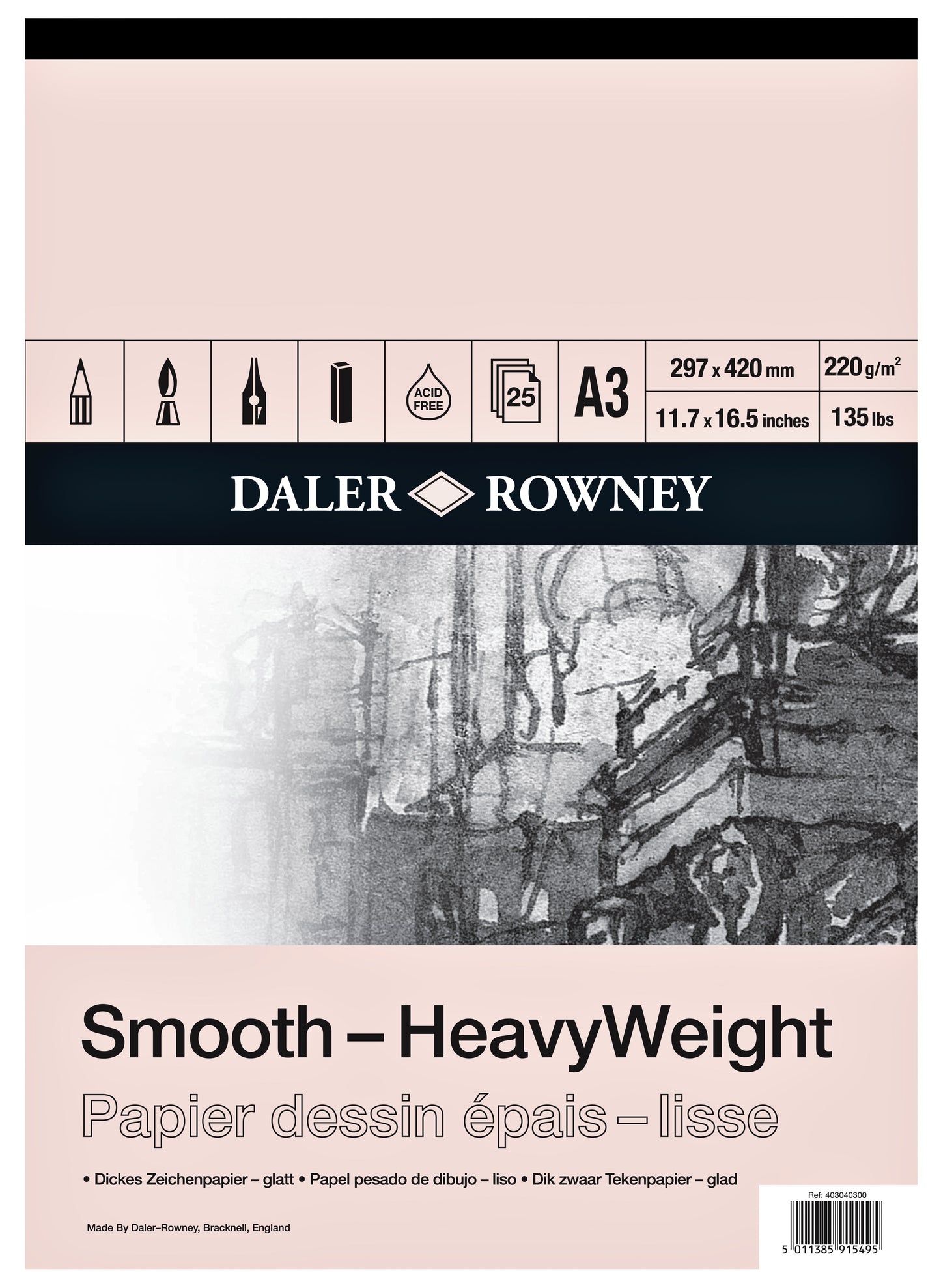 Daler-Rowney - Tekenpapier daler rowney smooth 220gr a3 wit