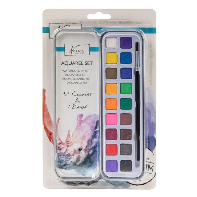 Art Sensations - Peinture aquarelle Nassau Art boîte de 18 godets et pinceau
