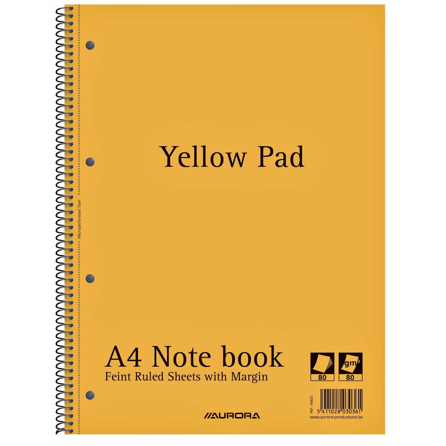 Aurora - Bloc de cours Yellow Pad A4 ligne 4 trous 160 pages 80gr jaune