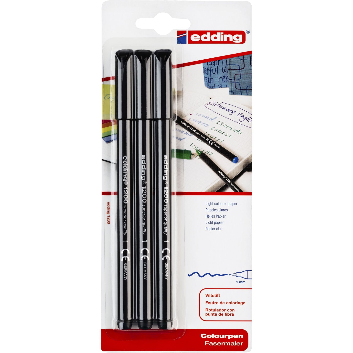 Edding - Fineliner 1200 001 fijn zwart blister à 3 stuks