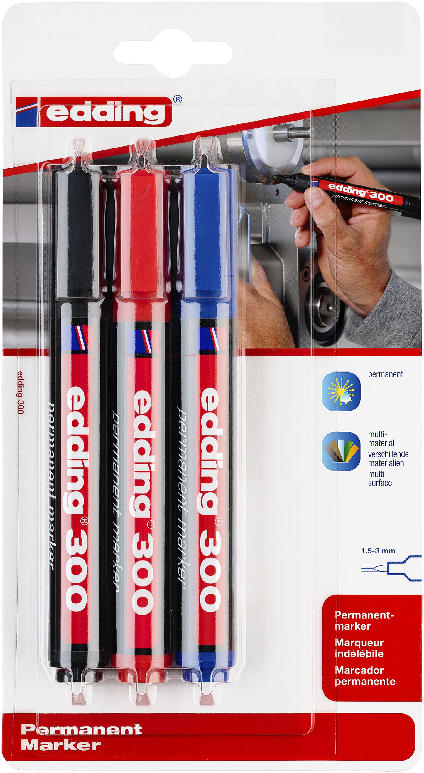 Edding - Viltstift 300 rond 1.5-3mm assorti blister à 3 stuks