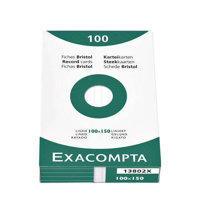 Exacompta - Carte système 100x150mm ligne blanche 100 pièces
