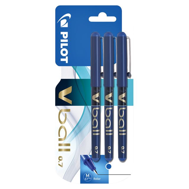 Pilot - Rollerpen V-Ball 07 medium blauw blister à 3 stuks