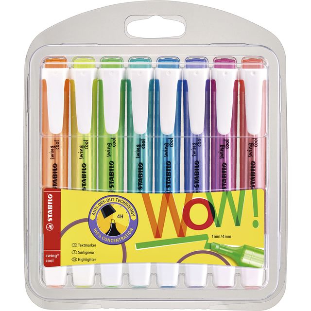 Stabilo - swing cool, smalle markeerstift, etui met 8 kleuren