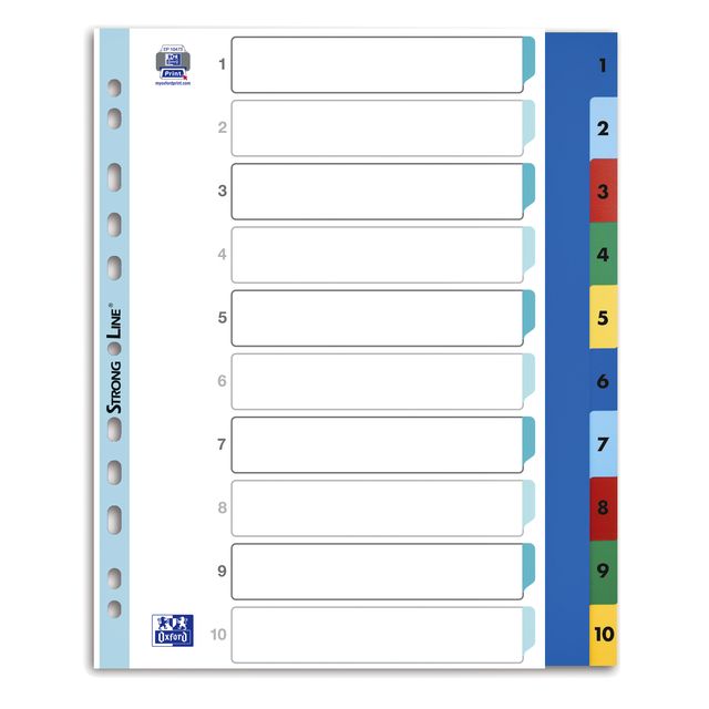 Oxford - Onglets A4+ 11 trous 1-10 PP couleur | 25 pièces