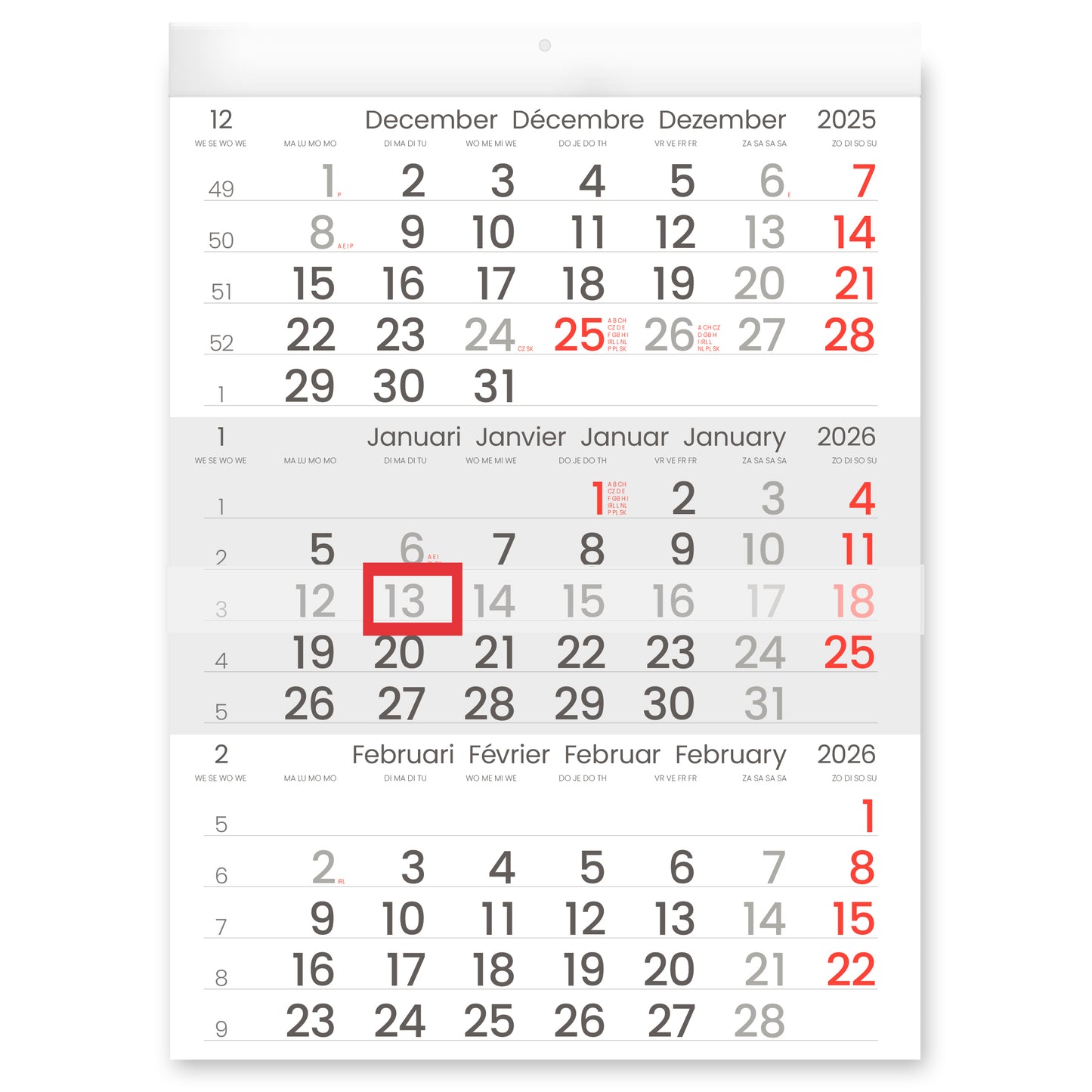 Quantore - Calendrier 3 Mois 2026 INNI Manager format compact
