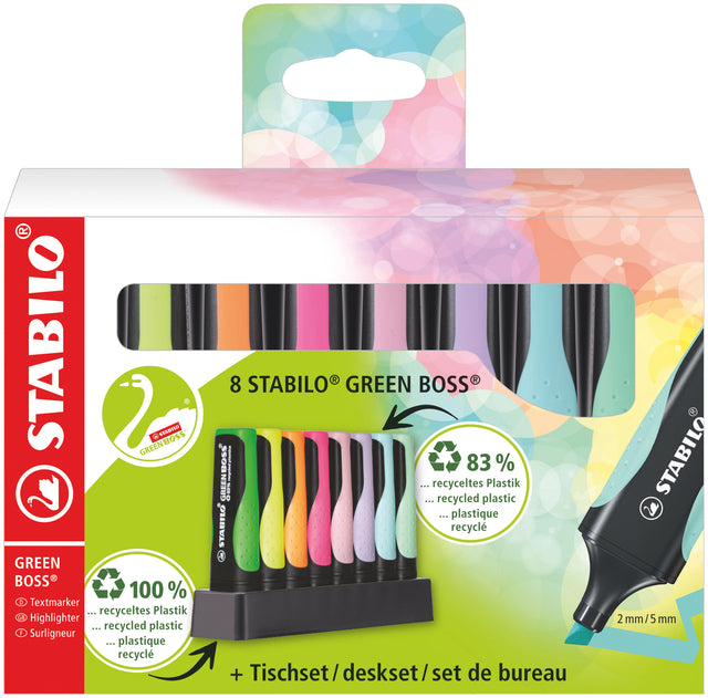 STABILO - Surligneur GREEN BOSS 6070/8 pastel assortis set de bureau de 8 pcs