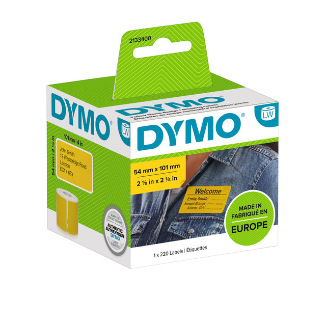 Dymo - Etiket LabelWriter carte de visite 54x101mm 1 rouleau de 220 pièces jaune