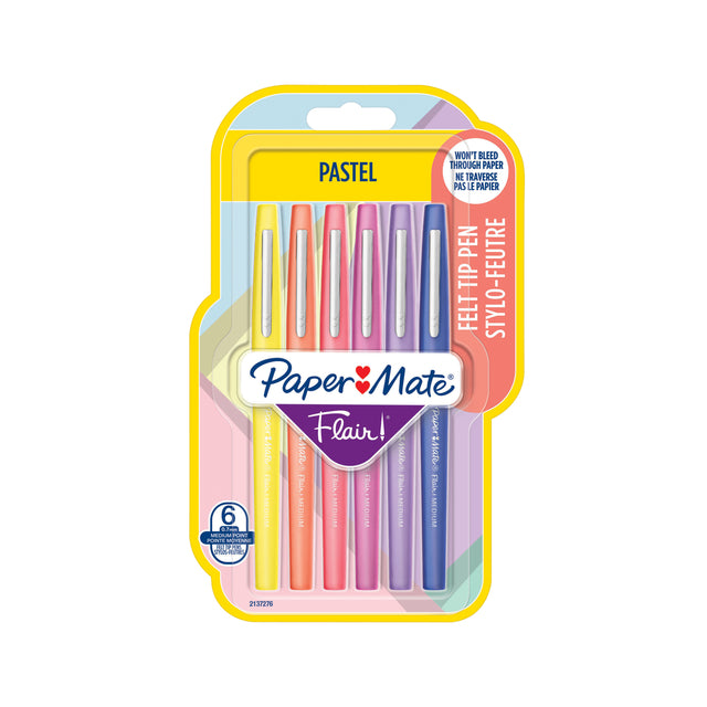 Paper Mate - Fineliner flair pastel blister 6 kleur | 12 stuks