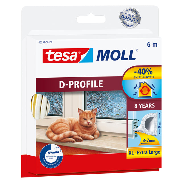 Tesa - Dichtungsstreifen moll® D-Profil Gummi 6mx7mm weiß