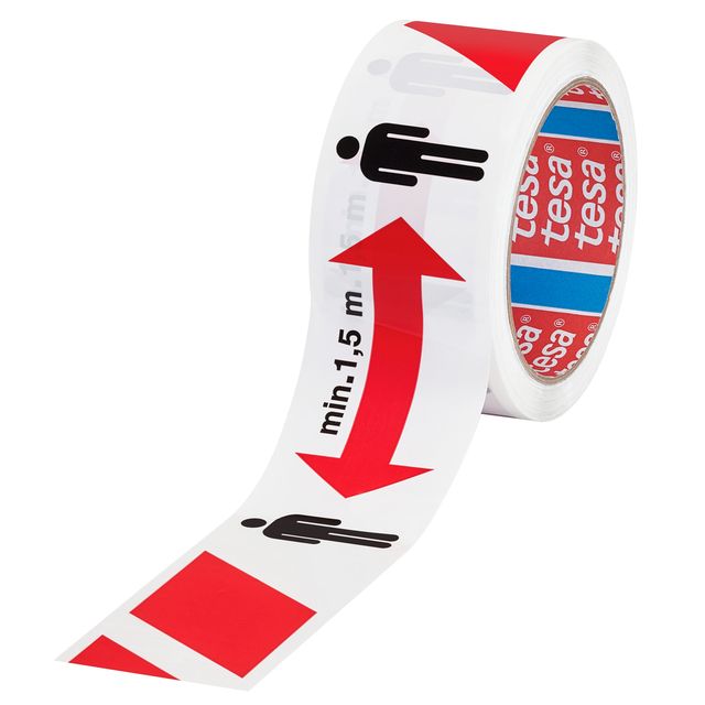 Tesa - Marquage au sol ® garder distance 50mx50mm rouge-blanc