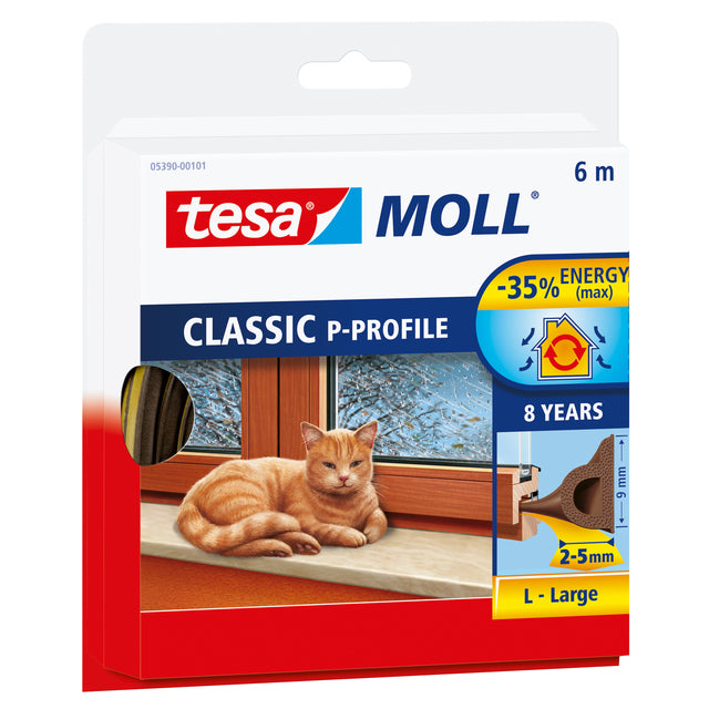 Tesa - Tochtstrip moll® P-profiel rubber 6mx9mm bruin