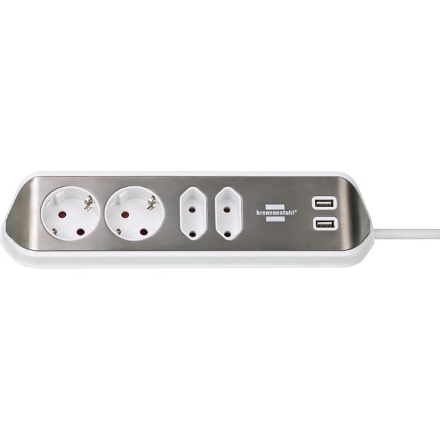 Brennerstuhl - Prise de bureau Estilo 4 prises dont 2 USB 2 mètres blanc/argent