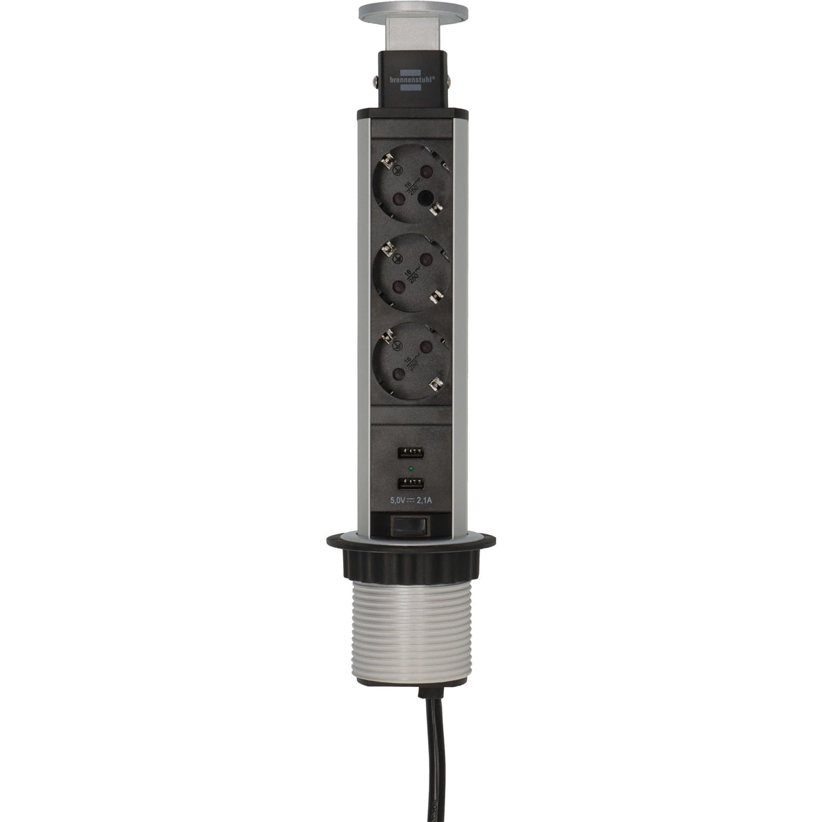 Brennerstuhl - Tour multiprise 3 prises dont 2 USB 2 mètres noir/argent