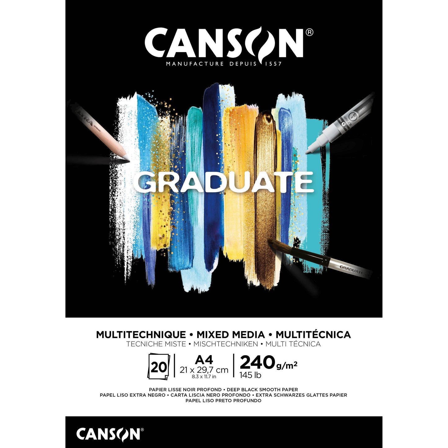 Canson - Mixed mediapapier Graduate Mixed Media 20vel 240gr A4 zwart | 5 stuks