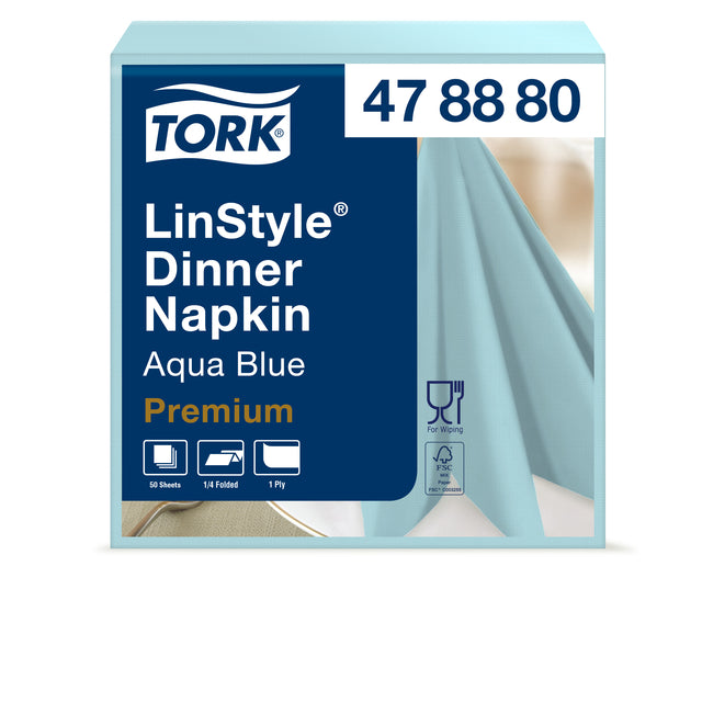 Tork - Dinerservet Linstyle 1/4 vouw 1-laags 390x390mm 50 vel aquablauw 478880 | 240 stuks