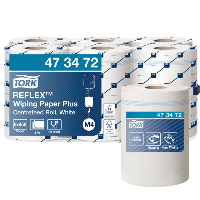Tork - Papier nettoyage M4 Reflex Plus Advanced 2 couches 450 feuilles blanc 473472 | 144 pièces