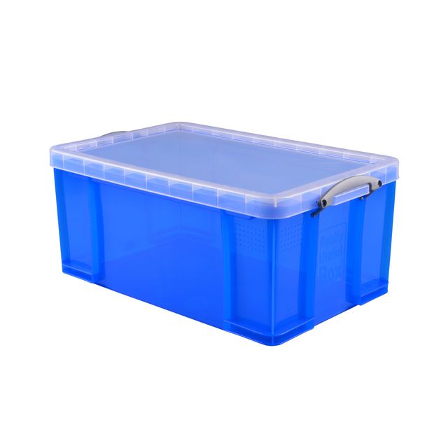 Really Useful - Boîte de rangement 64 litres 710x440x310mm transparent bleu