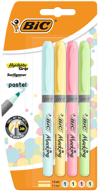 BIC - Markeerstift grip pastel assorti