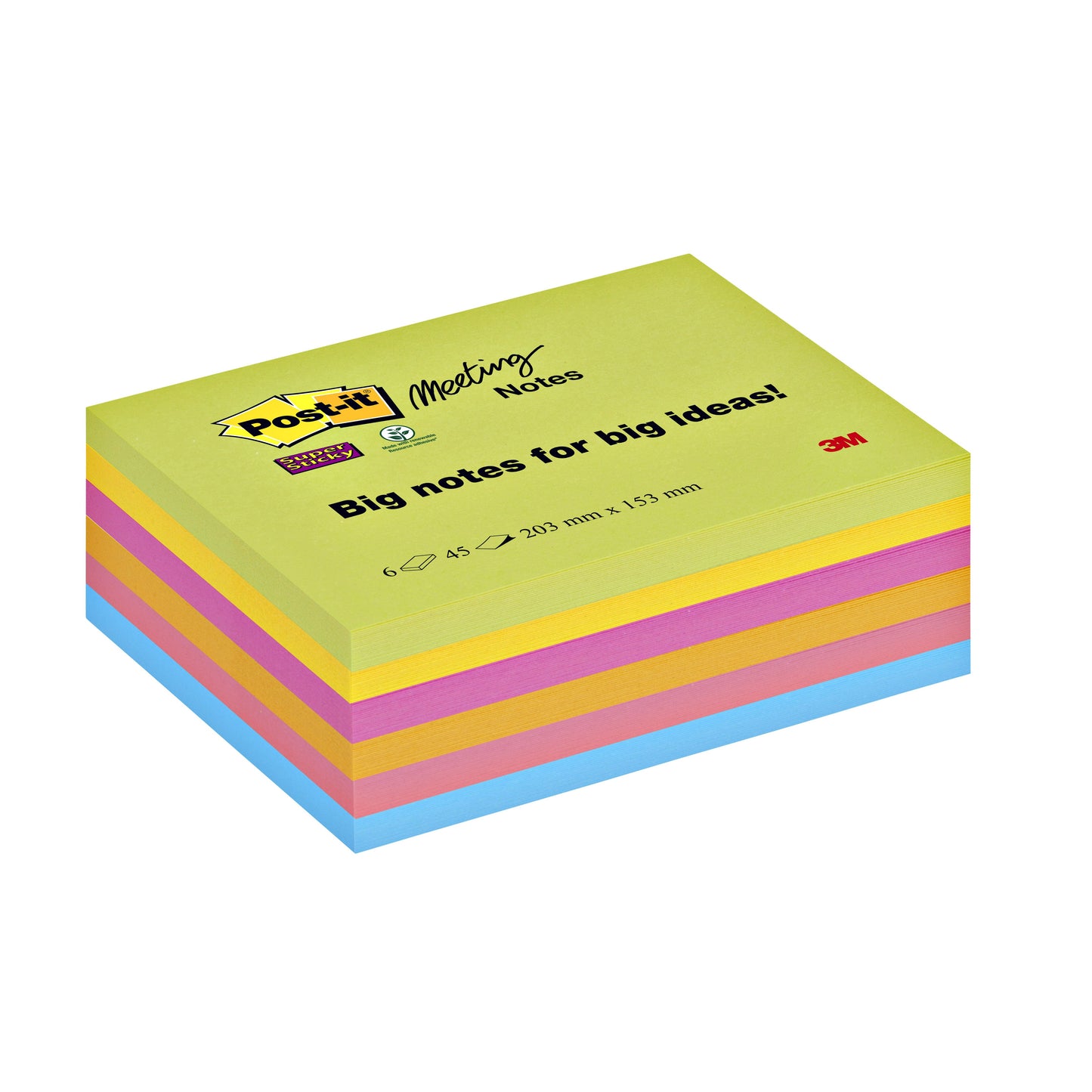 Post-it - Bloc-notes 8645 super collant 203x153mm cul | 8 pièces