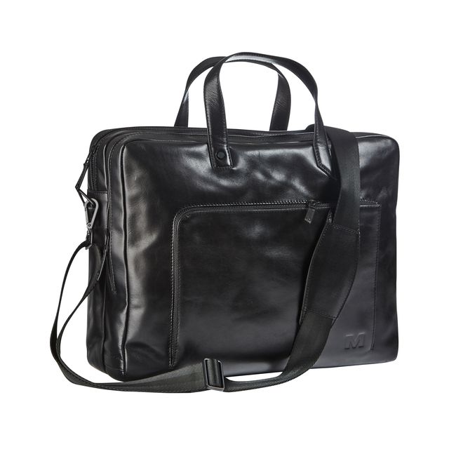 Maverick - Sac d'affaires All Black avec compartiment pour ordinateur portable 15,6 cuir noir