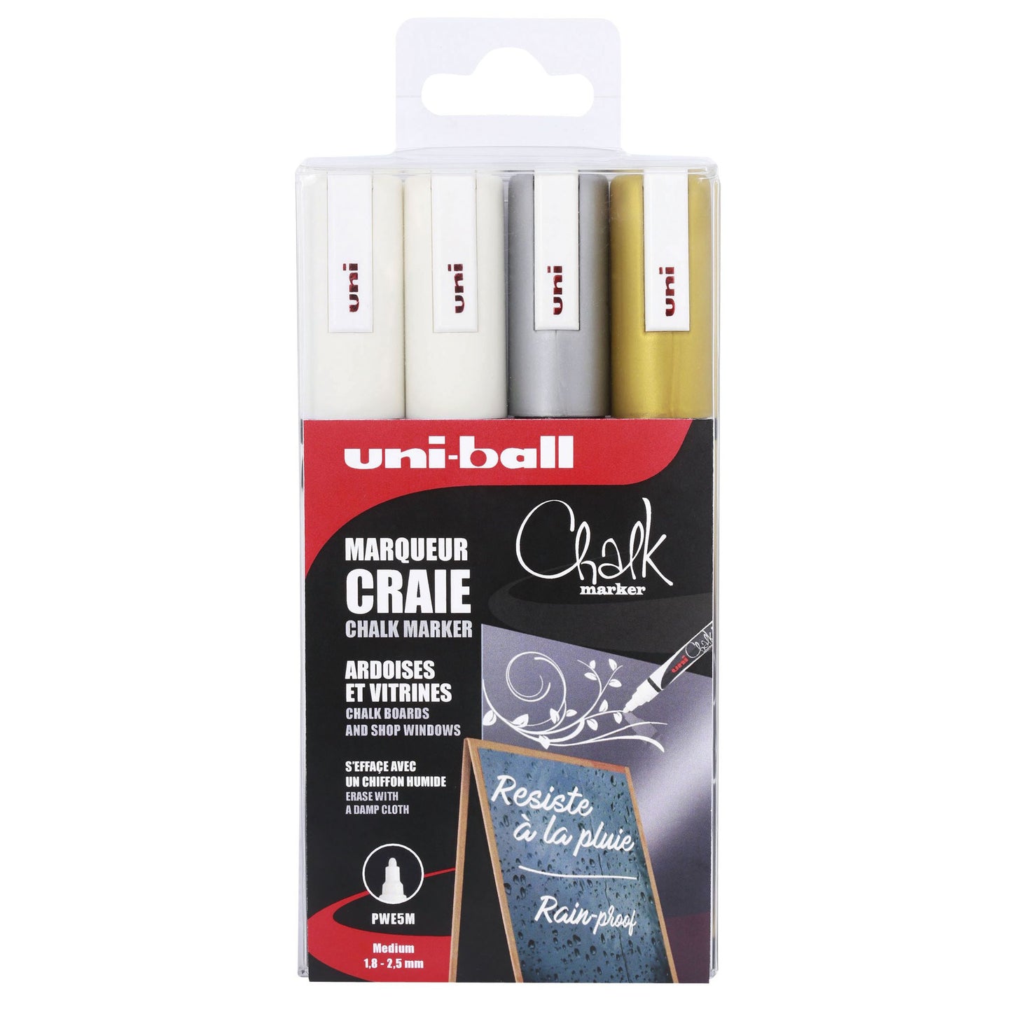 Uni-ball - Marqueur craie rond 1,8-2,5mm assorti lot de 4 pièces