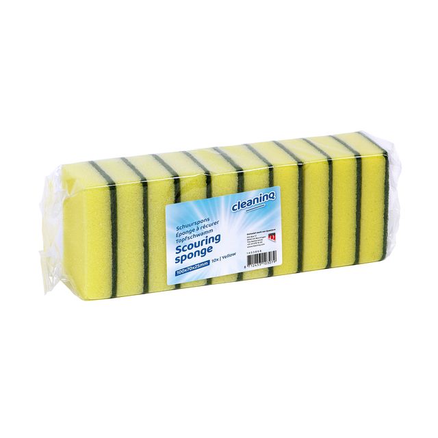 Cleaninq - Éponge à récurer jaune/vert 100x70x25mm 10 pièces