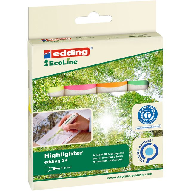 Edding EcoLine - Markeerstift edding 24 EcoLine assorti set à 4 stuks
