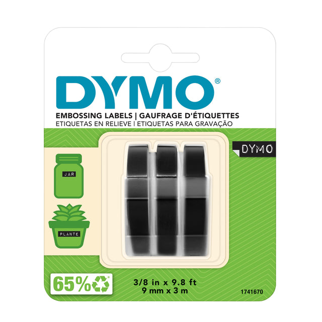 Dymo - Relief gaufrage plastique 9mm noir sur blanc 3 pièces