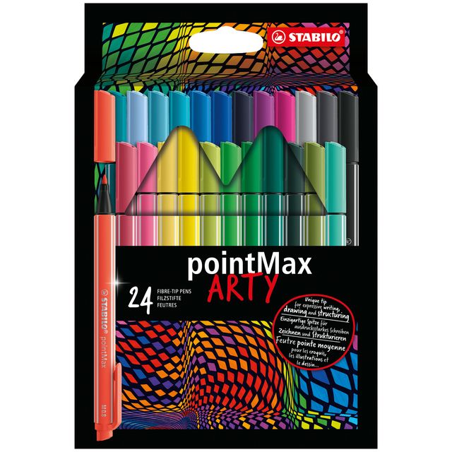 Stabilo - pointMax, hardtip fineliner 0.8 mm, ARTY etui met 24 kleuren
