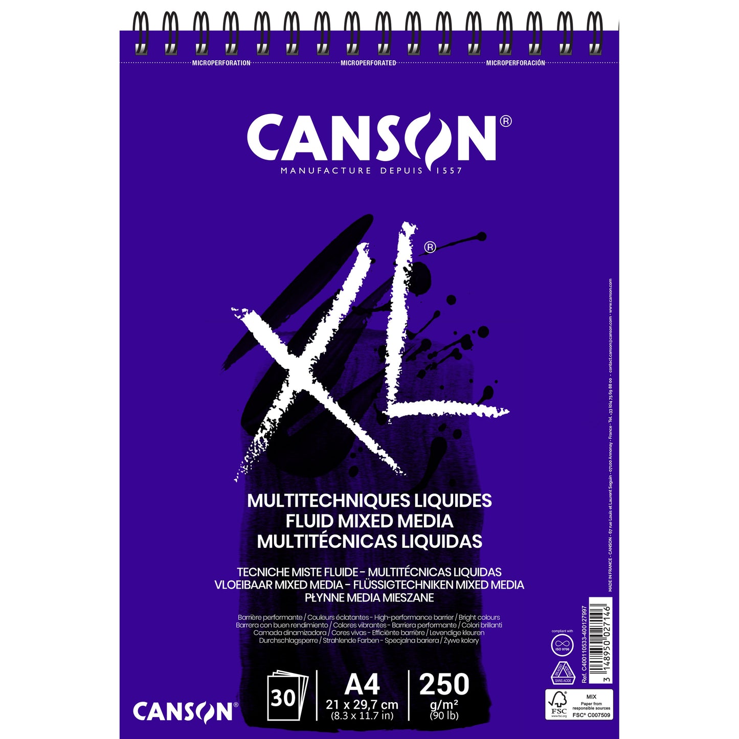 Canson - Papier mixte XL Fluid Mixed Media 30 feuilles 250gr A4 extra blanc