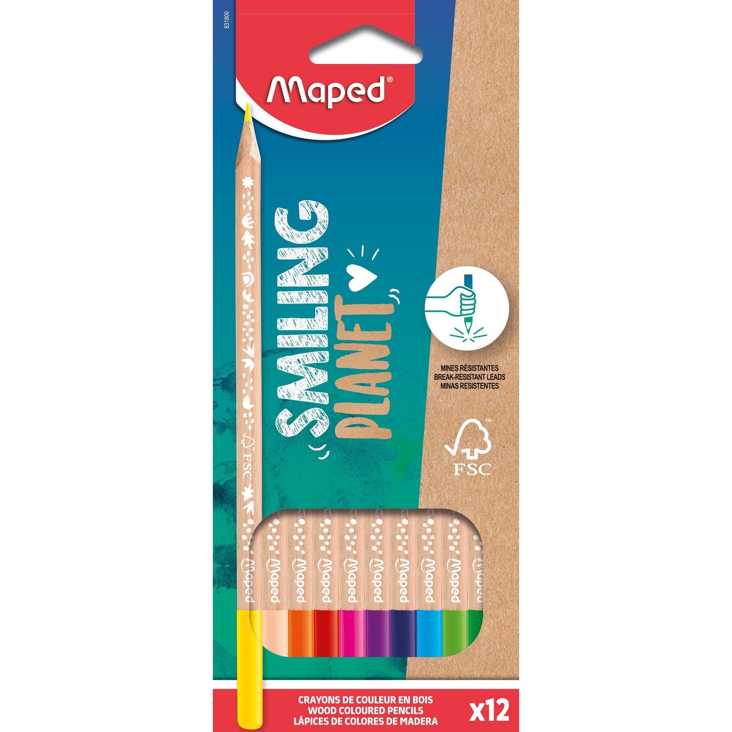 Maped - Coffret de crayons de couleur Smiling Planet de 12 couleurs