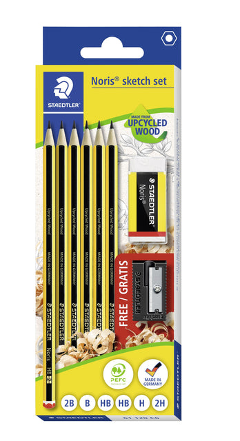 Staedtler - Potlood Noris HB blister à 6 stuks met gum en gratis slijper | 12 stuks