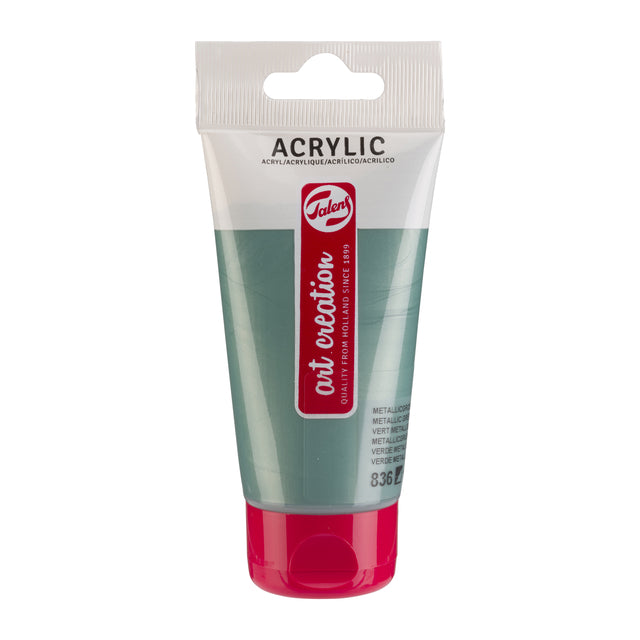 Talens Art Creation – Acrylfarbe Art Creation 836 Metallic-Grün, Tube mit 75 ml | 3 Stück