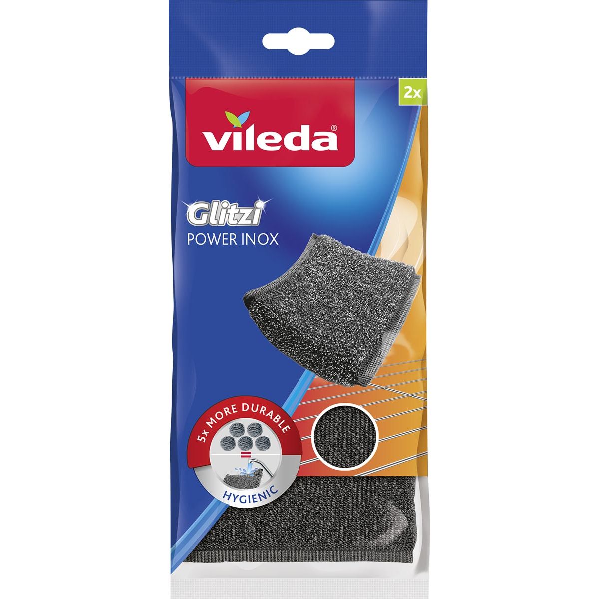 Vileda - Glitzi Power inox schuurspons, ft 10 x 10 x 1,2 cm, pak van 2 stuks